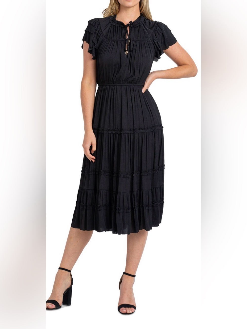 Sam Edelman Navy blue Women's Ruffle Flutter-Sleeve Midi Dress NWT